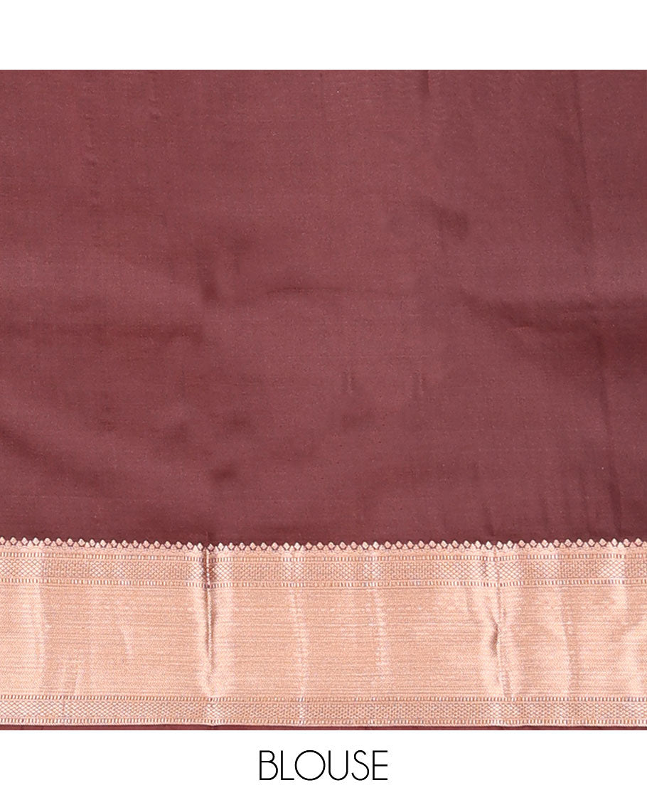 Dark brown zari buttas silksaree, zari border of muthu, mayil kann & kathir designs  & jaal pallu