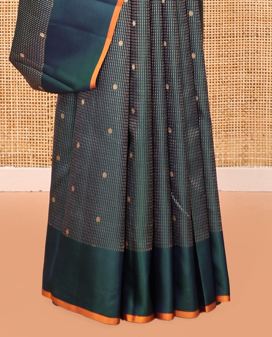 Blue Vasundhara Silk Saree, Steeped with Richness of Zari Buttas, a Plain Border, Jaal Pallu, and a Contrast Blouse