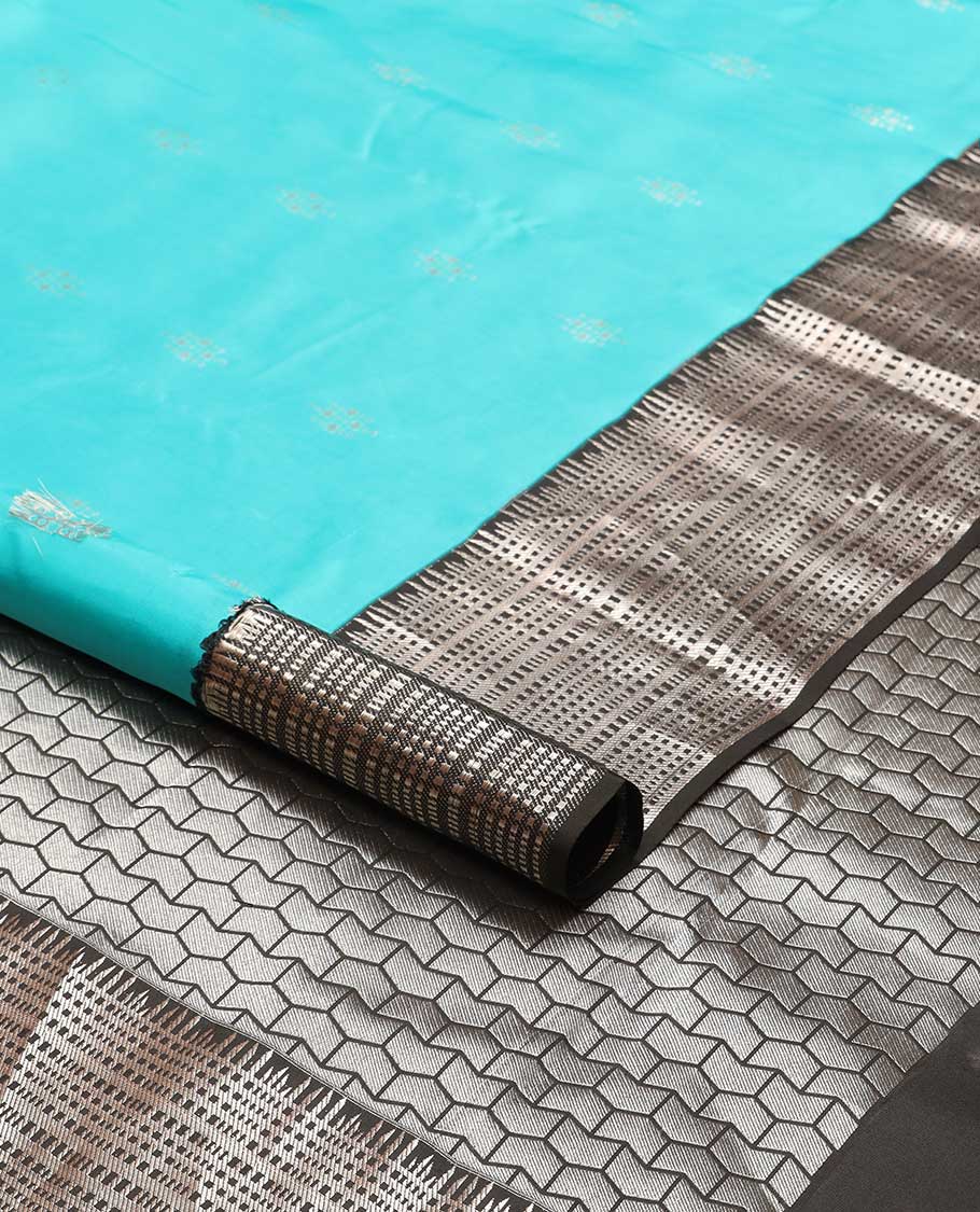 Light Blue butta silk saree with contrast checked zari design & geometric design pallu