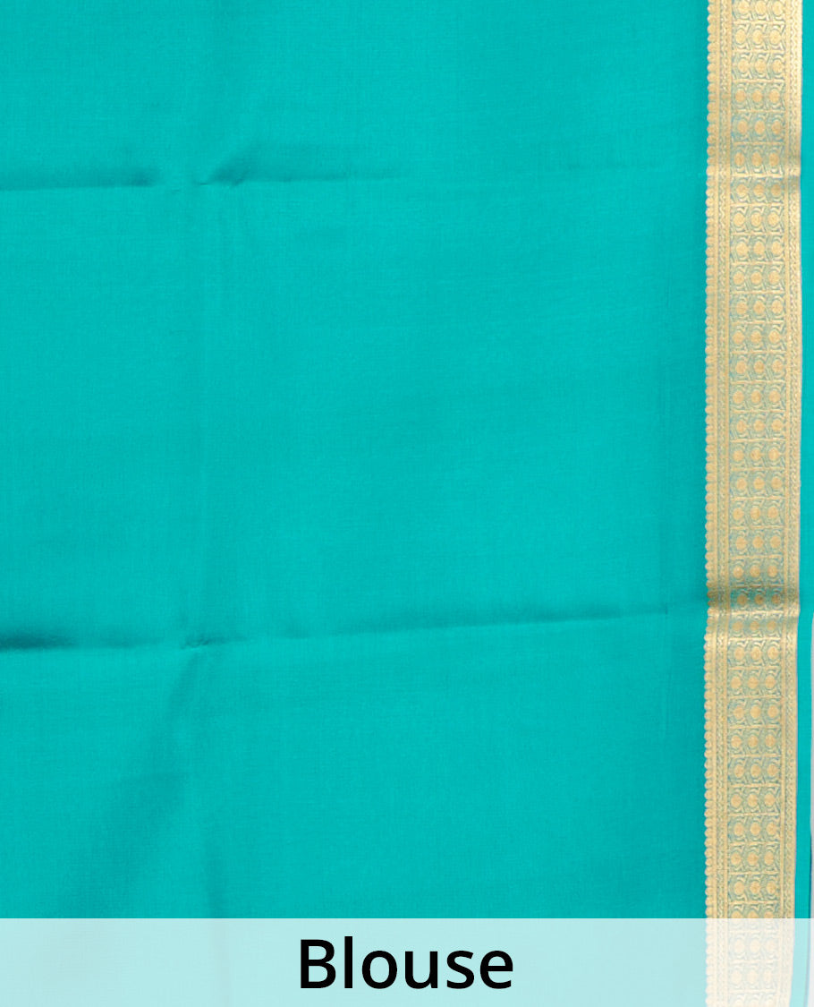 Yellow Plain Mysore Silk Saree, Complemented by a Contrast Traditional Zari Design Border, Zari-Buttas Woven Pallu, and Paired with a Contrast Blouse