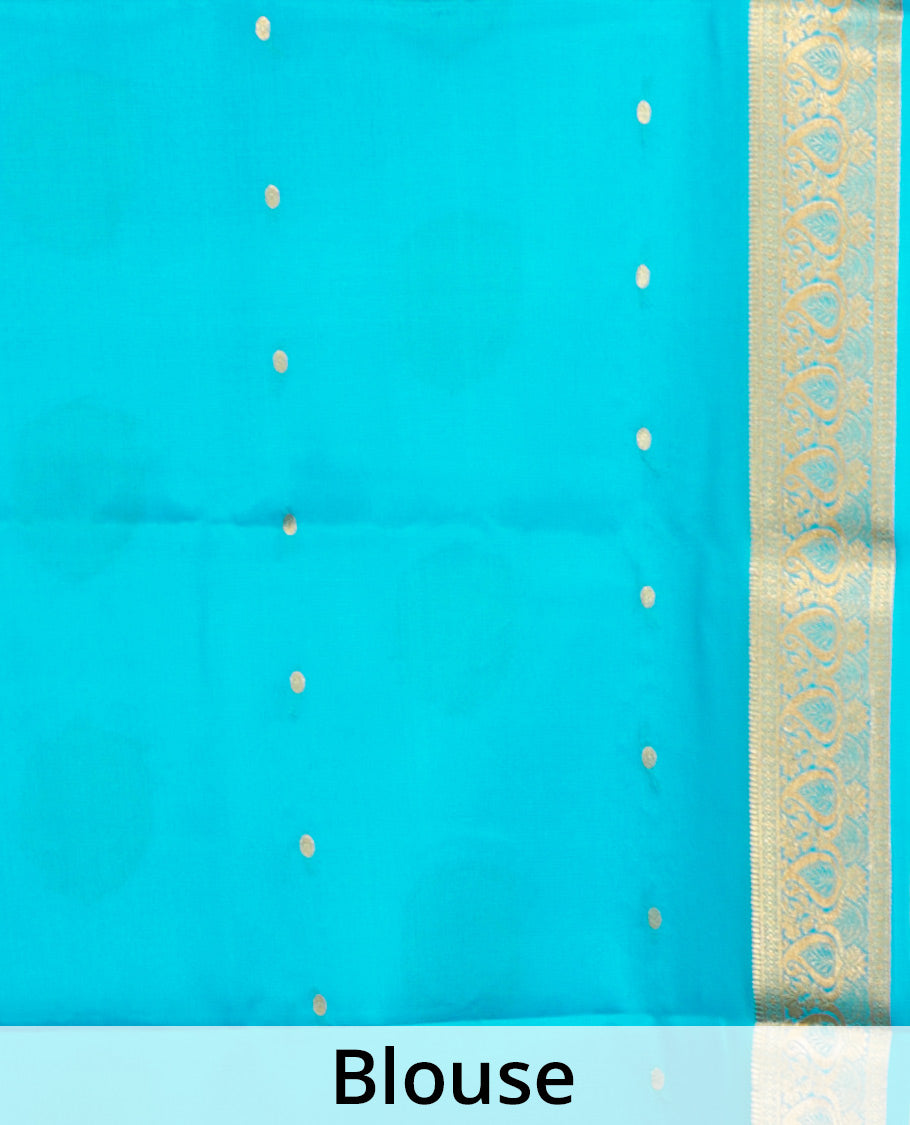 Lavender Mysore Silk Saree, Detailed with Zari Buttas All Over Its Body, Complemented by a Contrast Traditional Zari Design Border, Zari-Buttas Woven Pallu, and Paired with a Contrast Blouse
