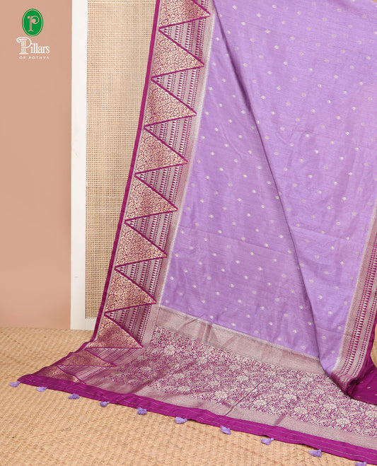 Lavender small butta design raw silk woven saree with contrast temple border & rich pallu along with butta design blouse