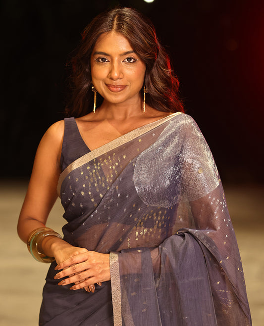 Navy Blue Chanderi Cotton Saree