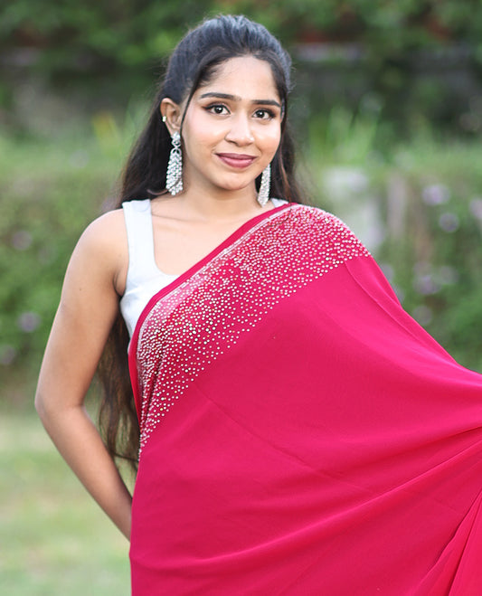 Pink Plain 60-Gm Georgette Saree