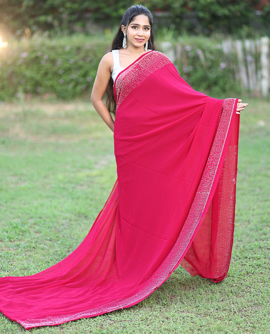 Pink Plain 60-Gm Georgette Saree