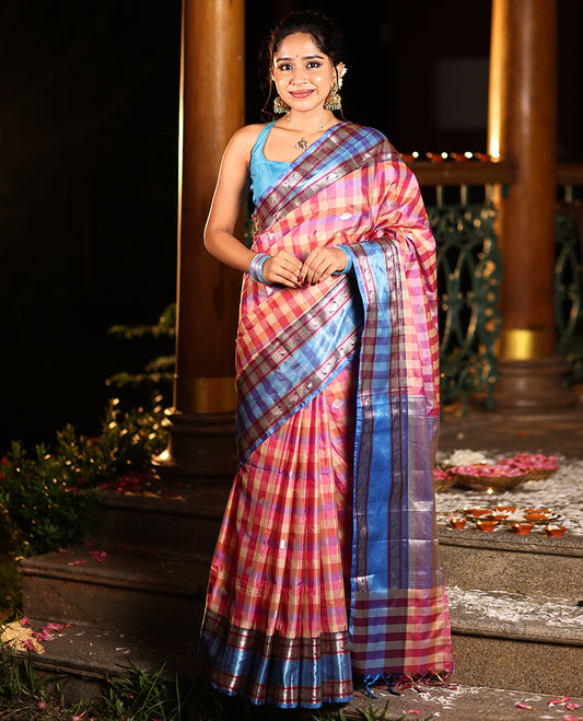 Pink Semi-Katan Silk Saree