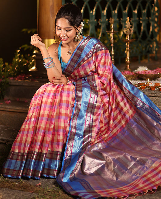 Pink Semi-Katan Silk Saree