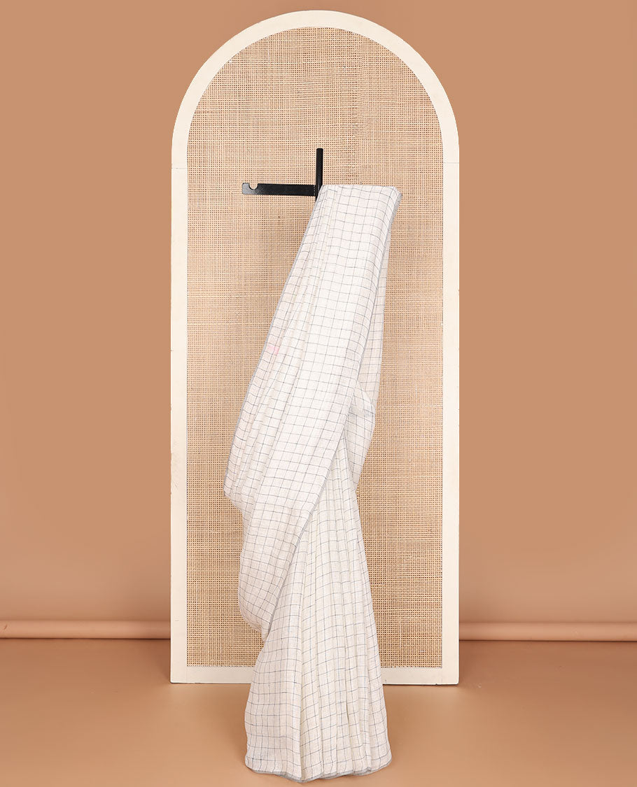 Borderless cream checked linen saree