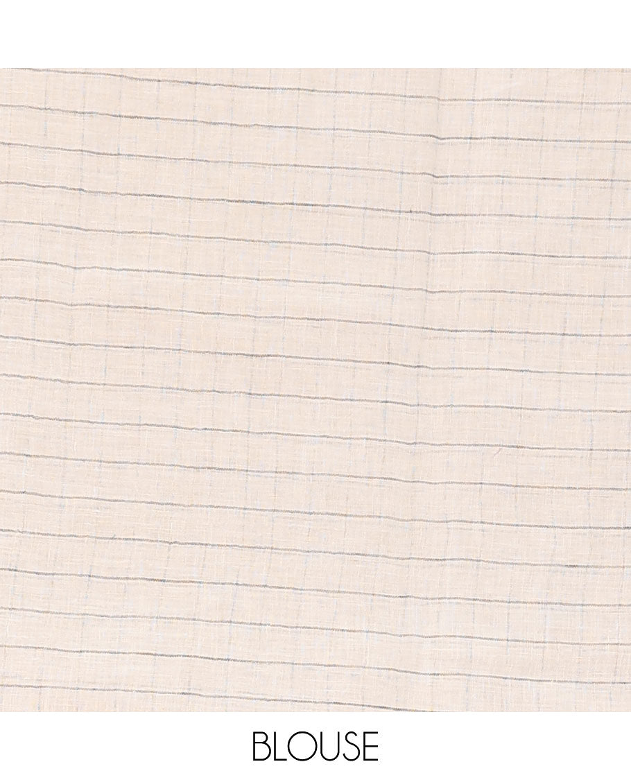Borderless cream checked linen saree