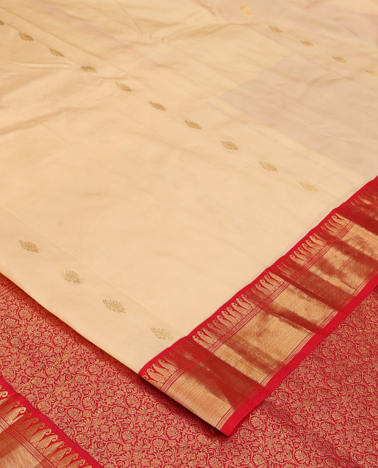 Sandal zari buttas Bangalore silk saree, contrast traditional zari border, and floral jaal pallu