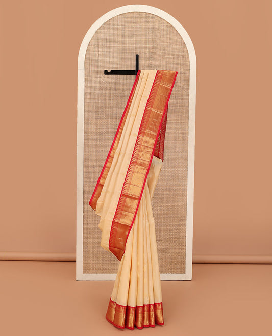 Sandal zari buttas Bangalore silk saree, contrast traditional zari border, and floral jaal pallu