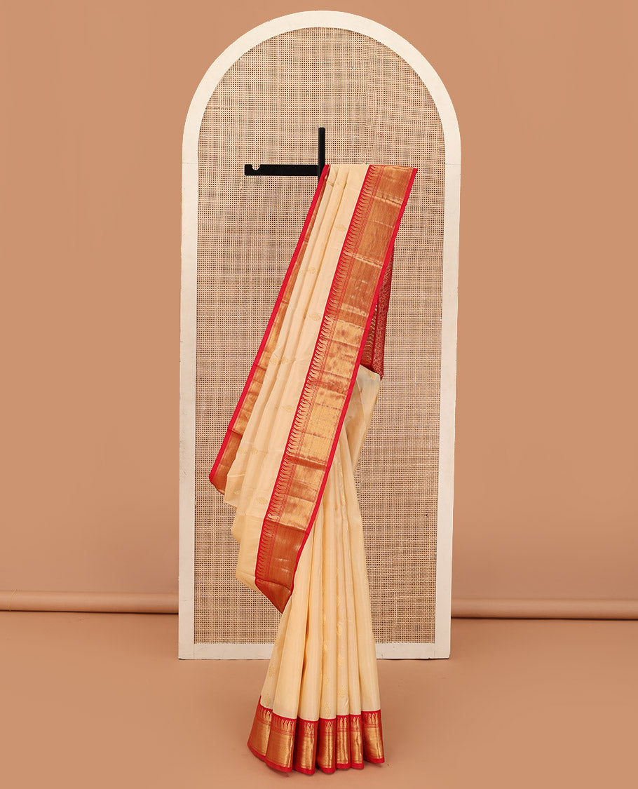 Sandal zari buttas Bangalore silk saree, contrast traditional zari border, and floral jaal pallu