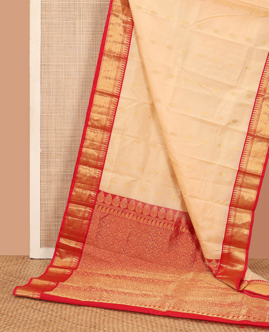 Sandal zari buttas Bangalore silk saree, contrast traditional zari border, and floral jaal pallu