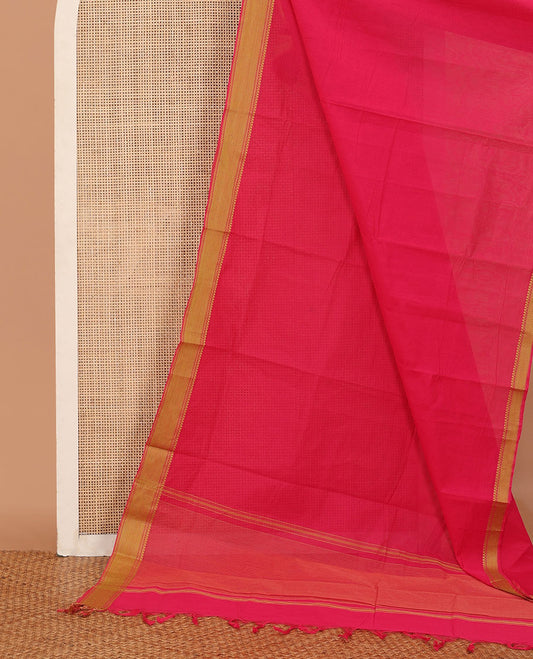 Pink sparesly striped Mangalagiri Cotton saree, traditional border, zari pallu, and contrast lotus printed blouse