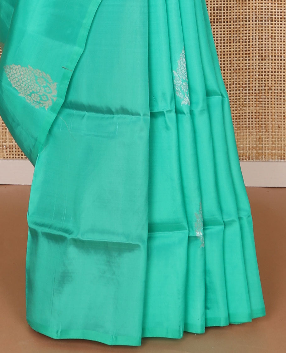 Borderless sea blue floral motifs uppada saree with geometric design pallu