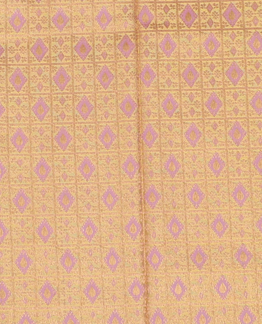 Yellow jacquard pure-mix halfsaree,contrast zari design dhavani,zari border & blouse of diamond, kamalam & then kuli kann