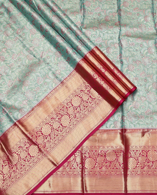 Blue Art Silk Half-Saree, Elegantly Highlighted with Jacquard Design, Contrast Traditional Zari Border, Paired with a Contrast Jacquard Blouse, and an Intricate Dhavani