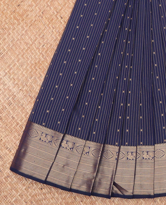 Blue Budget Silk Saree, Adorned with Zari Buttas and Stripes All Over Its Body, Highlighted by Traditional Zari Designs Woven Border, Contrast Grand Pallu and Paired with a Contrast Blouse