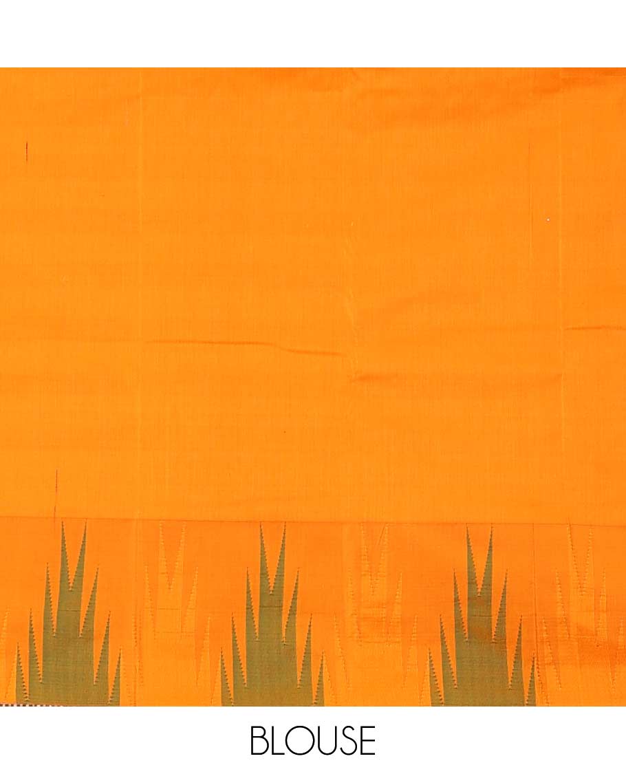 Red plain Bangalore silk saree, contrast temple border, and pallu of stripes and temple design