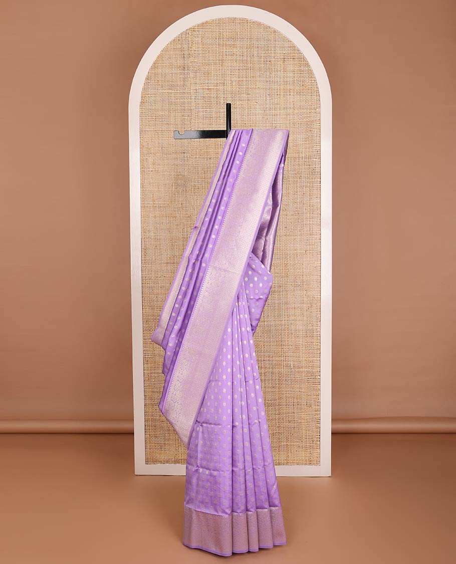 Violet zari buttas butter silk saree, traditional zari design border & zari floral design weave pallu