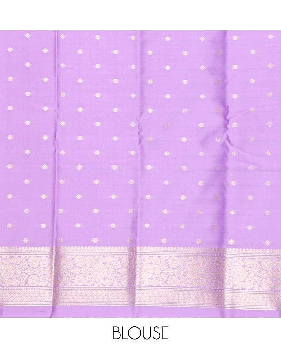 Violet zari buttas butter silk saree, traditional zari design border & zari floral design weave pallu
