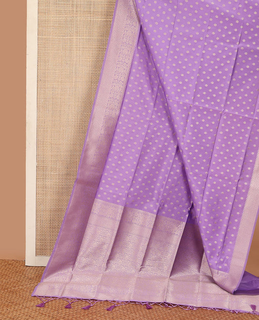 Violet zari buttas butter silk saree, traditional zari design border & zari floral design weave pallu