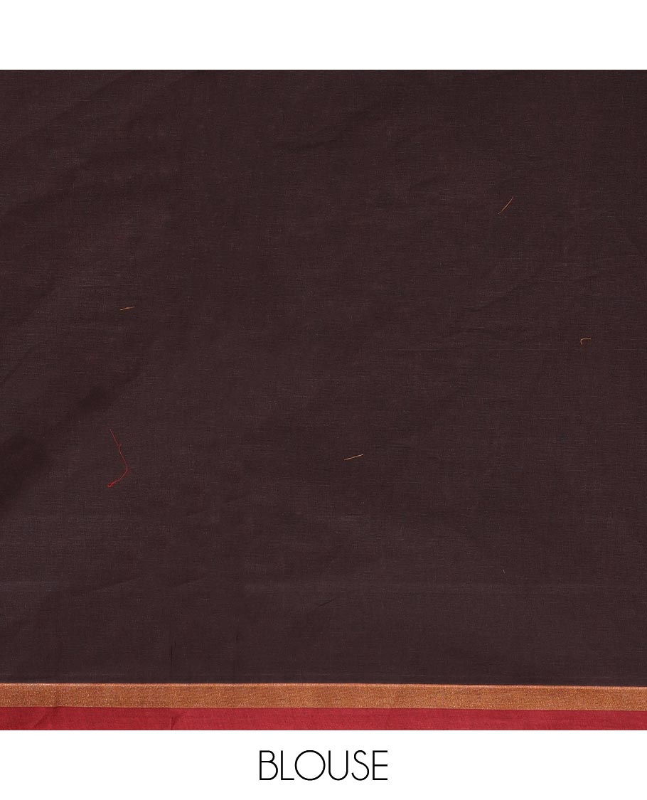 Brown stripes and buttas Kanchi cotton saree, contrast plain border, and pallu of intricate designs