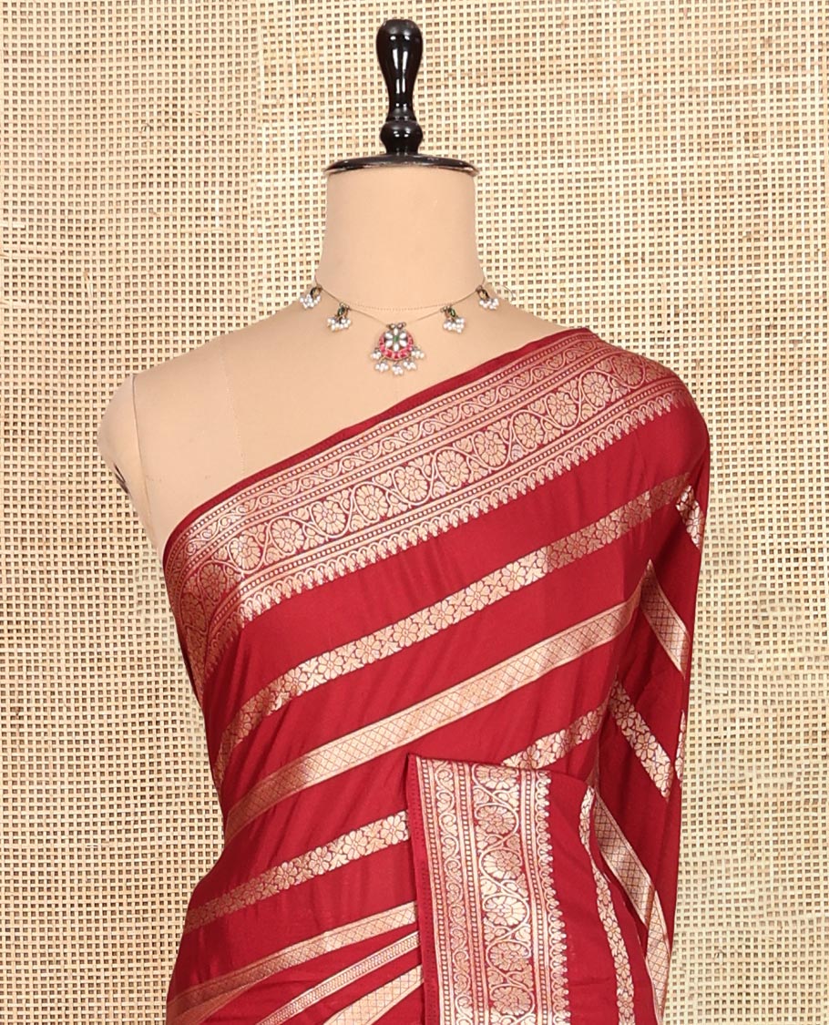 Maroon Zari Design Mysore Silk Saree, a Traditional Zari Border, Zari Striped Pallu, and a Matching Blouse