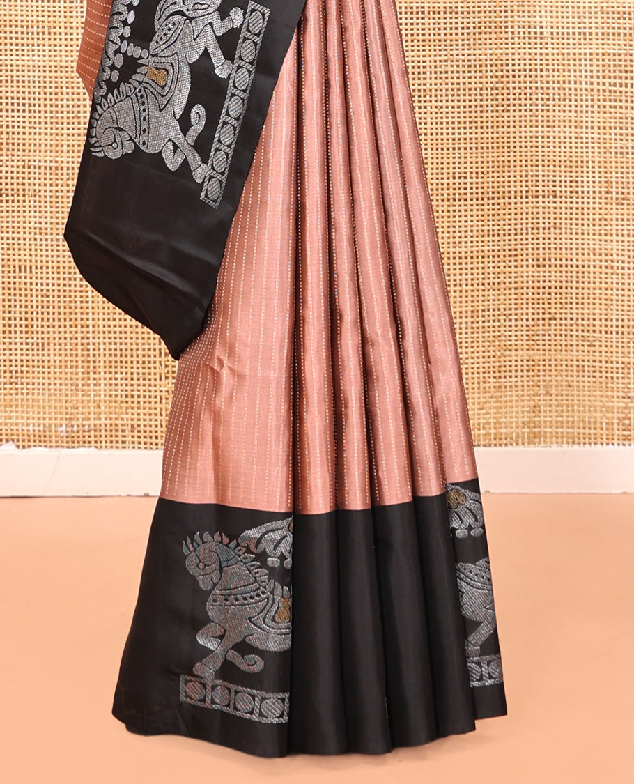Onion Pink-Black Striped Mayuri Lite Silkmix , Contrast Border, Blouse
