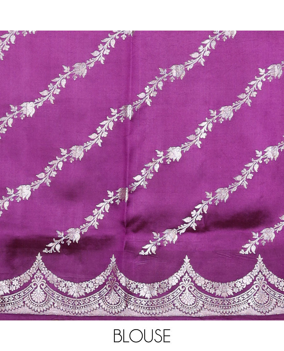 Pink zari buttas raw mango silk saree, zari border of scallop designs & jaal design pallu