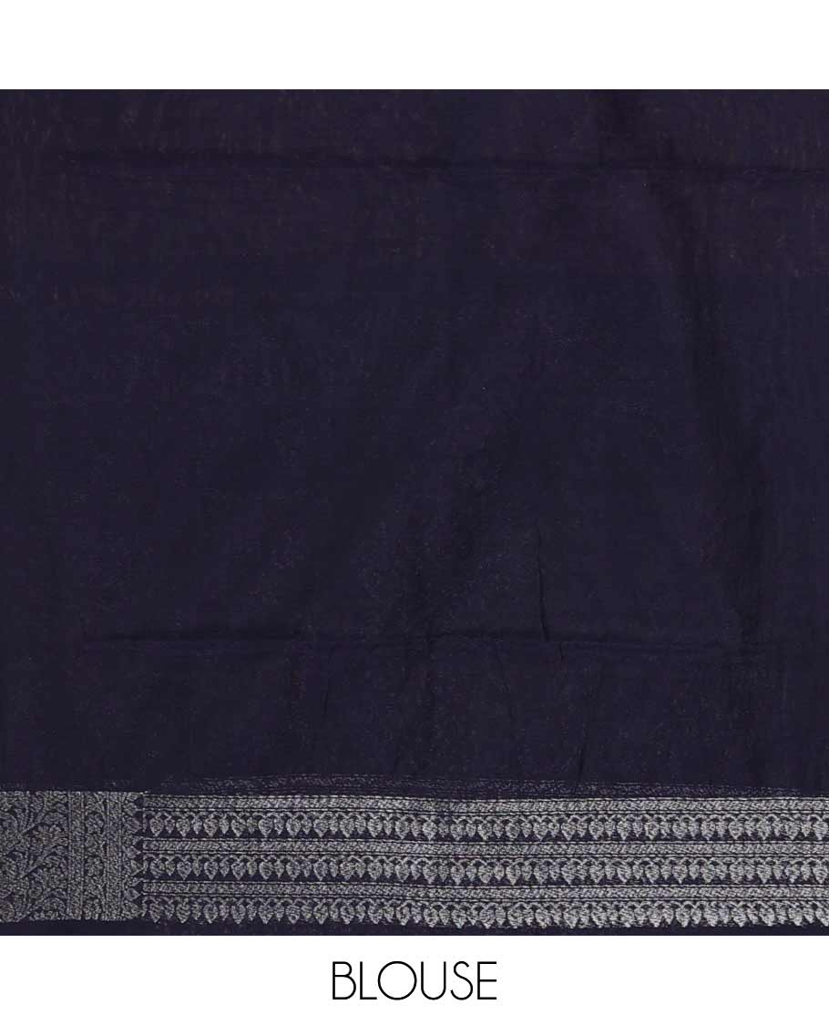 Navy blue zari buttas fancy saree, zari floral creeper border, and floral jaal pallu