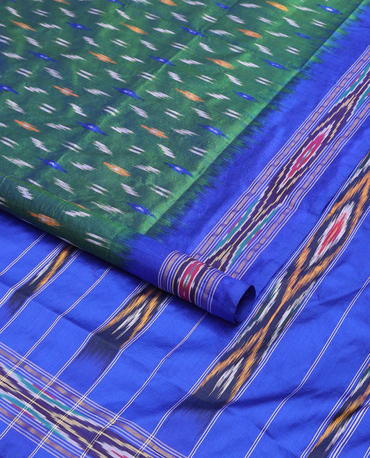 Green buttas ikkat saree, contrast ikkat border & pallu of ikkat weave & stripes