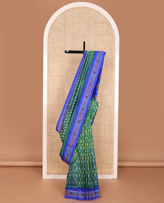 Green buttas ikkat saree, contrast ikkat border & pallu of ikkat weave & stripes