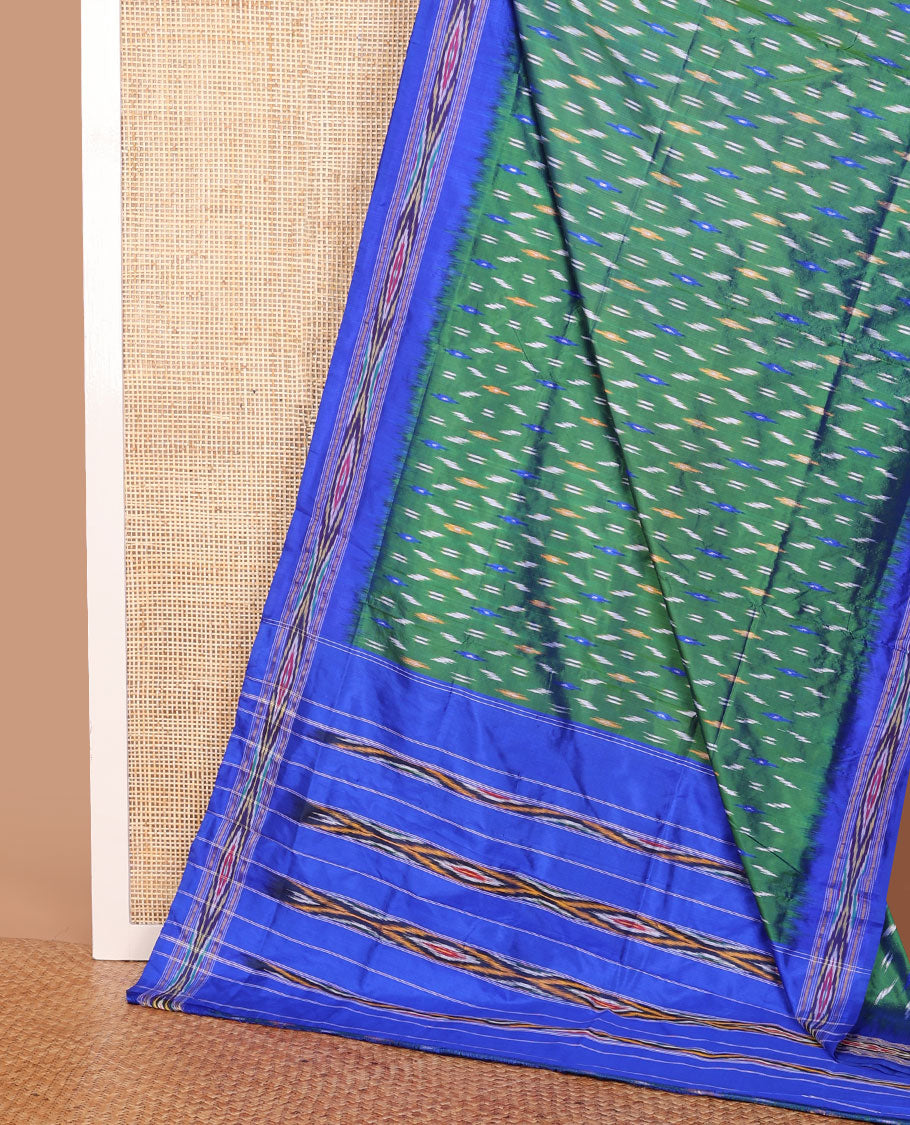 Green buttas ikkat saree, contrast ikkat border & pallu of ikkat weave & stripes