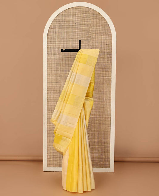 Borderless yellow micro-checked with buttas soft silk saree, sparsely woven pallu