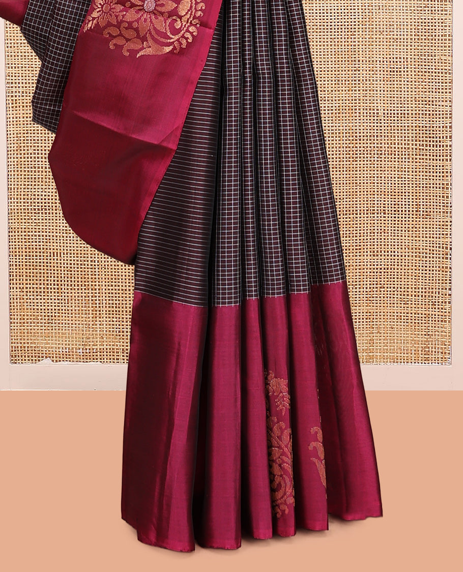 Brown Floral Design Mayuri Lite Silk Mix Saree