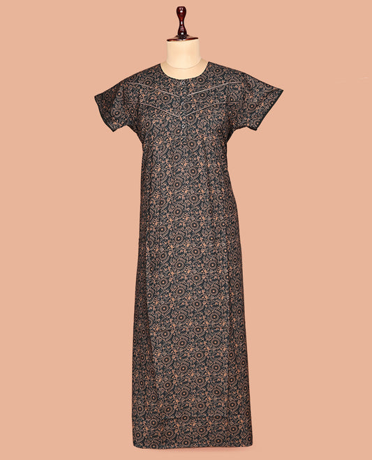 Black Cotton-Blended Nighty