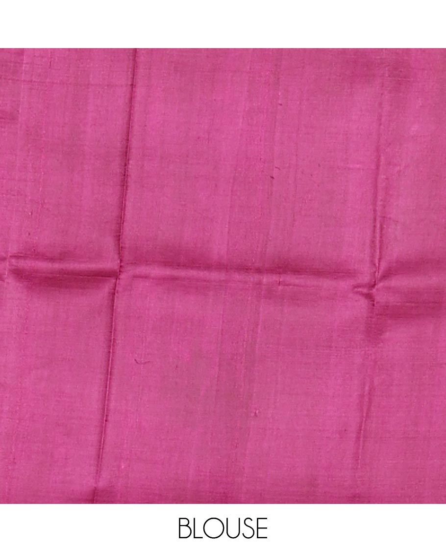 Purple Ajrakh-style printed silk saree, self-border, and pallu features Ajrakh-style print