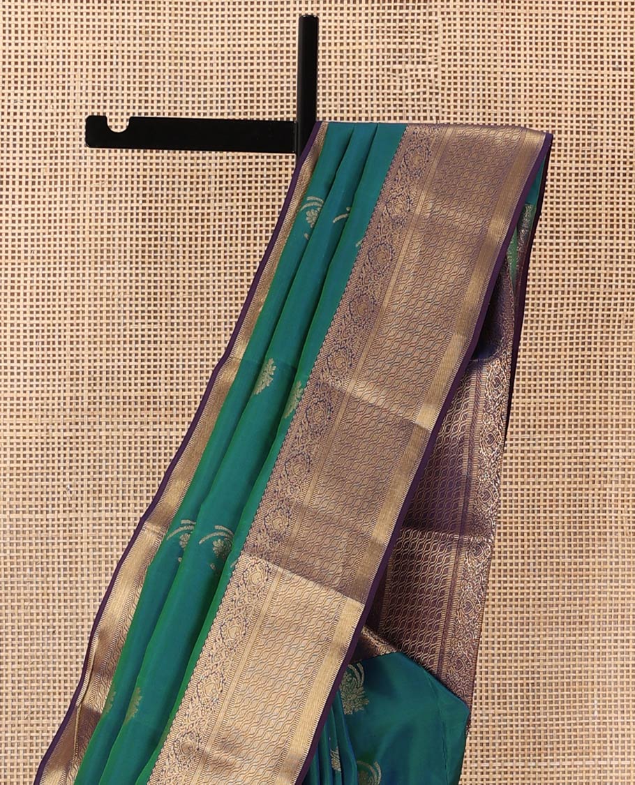 Blue zari buttas Vasundhara silk mix saree, contrast traditional design border, and intricately designed pallu