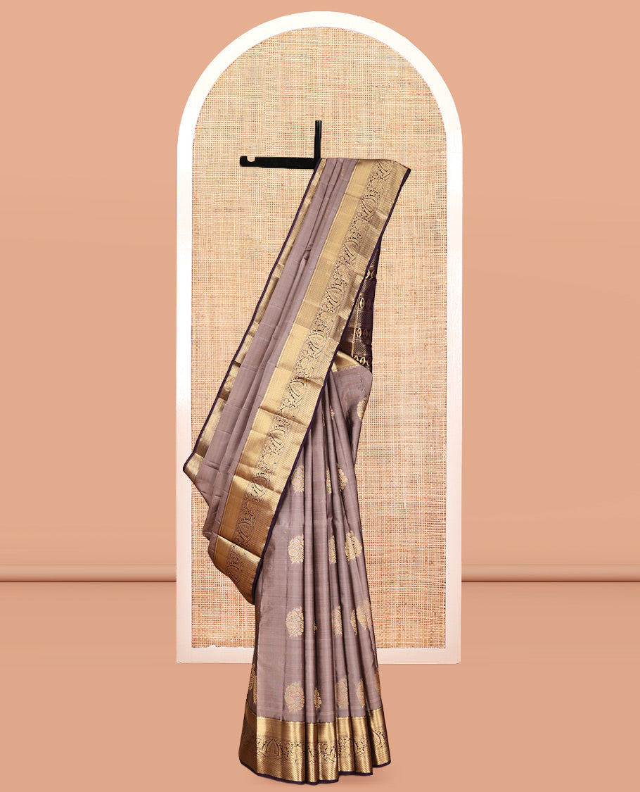 Grey Vasundhara Lite Silk Mix Saree, Decked Up with Zari Buttas, a Contrast Traditional  Zari Design Border, Grand Pallu, and a Contrast Blouse