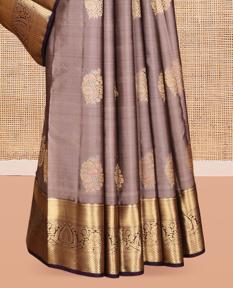 Grey Vasundhara Lite Silk Mix Saree, Decked Up with Zari Buttas, a Contrast Traditional  Zari Design Border, Grand Pallu, and a Contrast Blouse