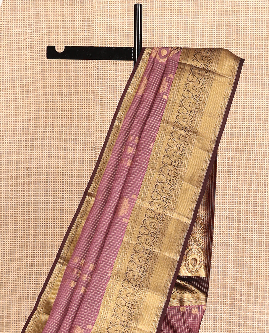 Pink Vasundhara Lite Silk Mix Saree, Enriched with Butta Enclosed Checks, a Contrast Border of Thilakam, Kathir, Muthu, and Mayil Kann Designs, Grand Pallu, and a Contrast Blouse