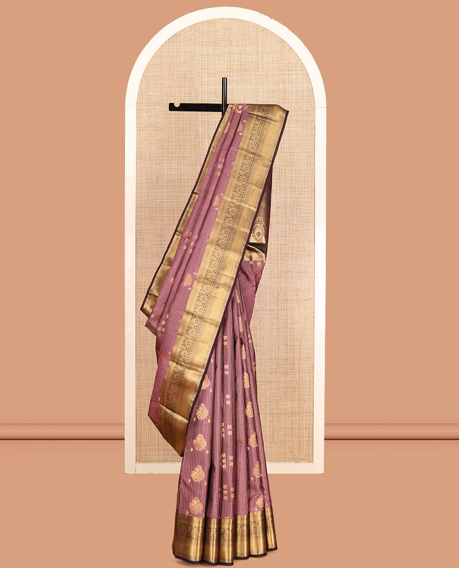 Pink Vasundhara Lite Silk Mix Saree, Enriched with Butta Enclosed Checks, a Contrast Border of Thilakam, Kathir, Muthu, and Mayil Kann Designs, Grand Pallu, and a Contrast Blouse