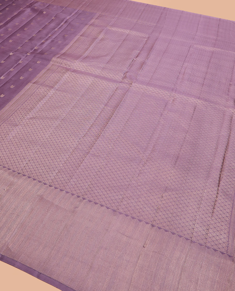 Purple zari buttas silk saree, vanki zari border, and zari-rich jaal pallu
