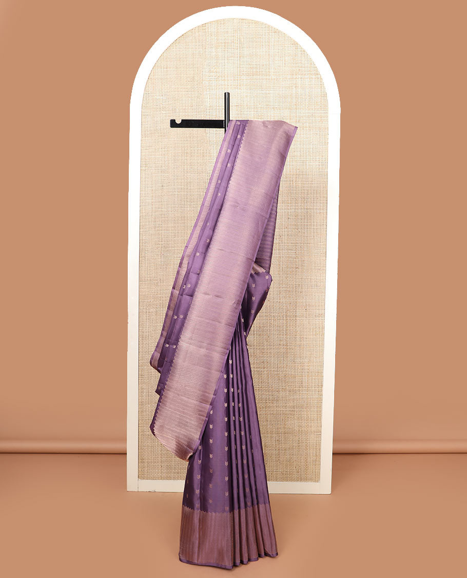 Purple zari buttas silk saree, vanki zari border, and zari-rich jaal pallu