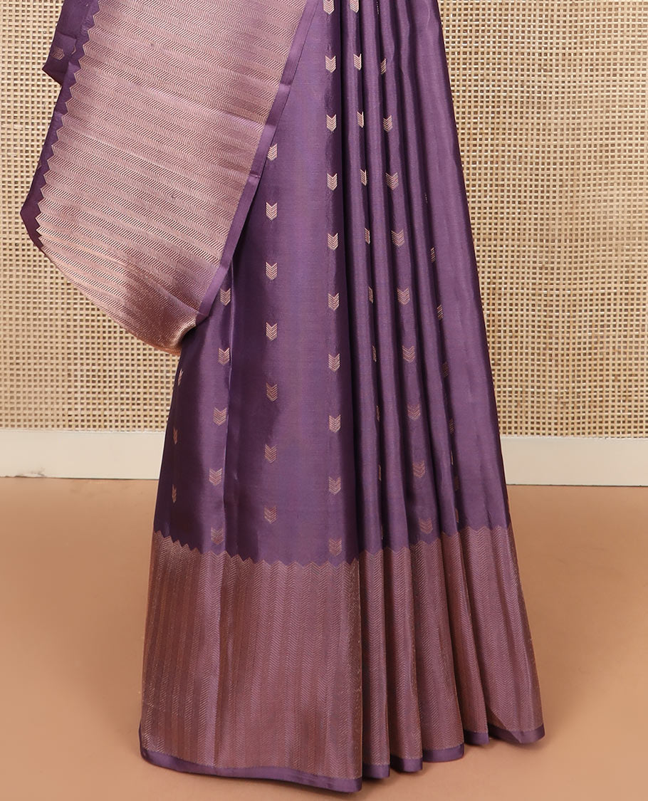 Purple zari buttas silk saree, vanki zari border, and zari-rich jaal pallu