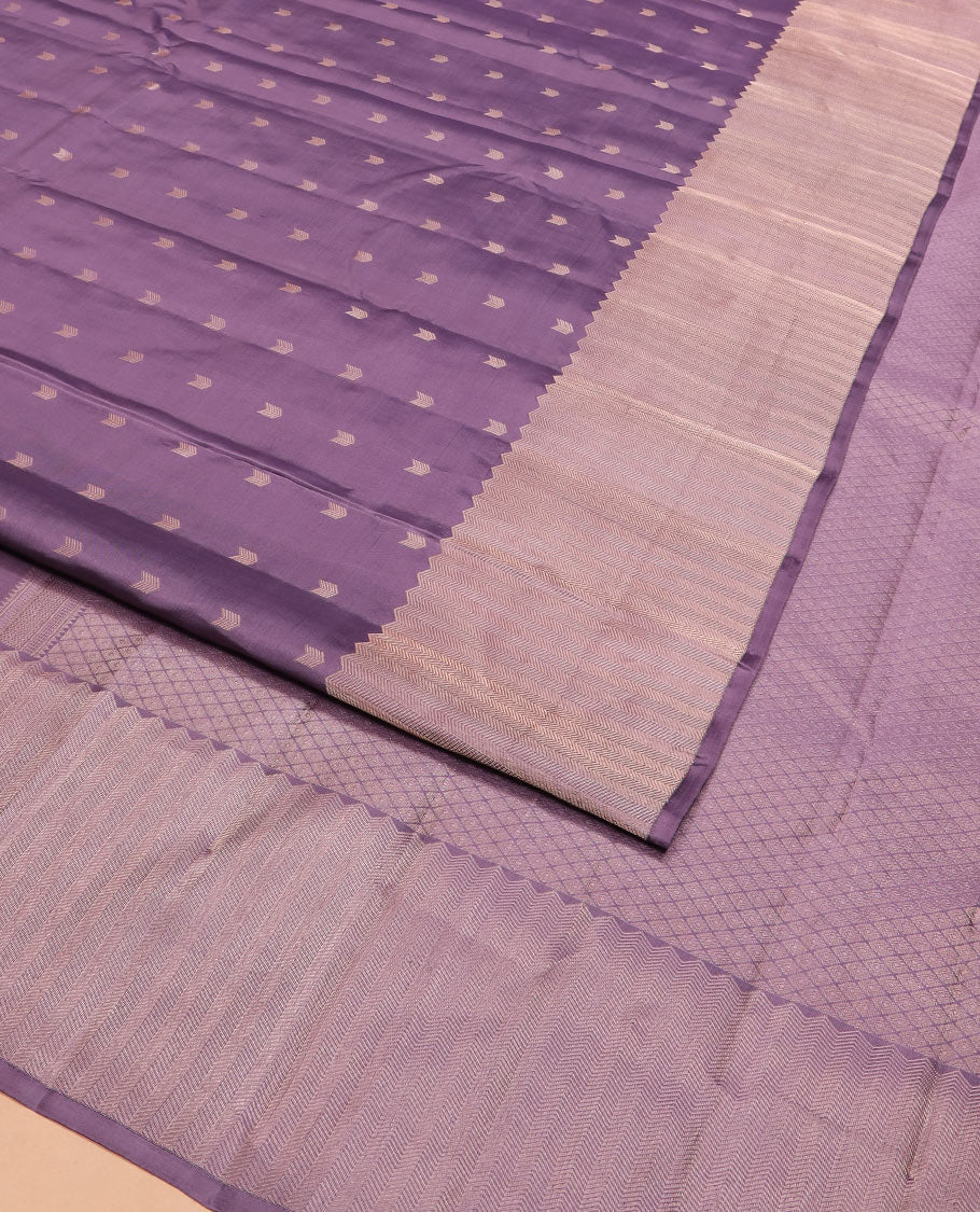 Purple zari buttas silk saree, vanki zari border, and zari-rich jaal pallu