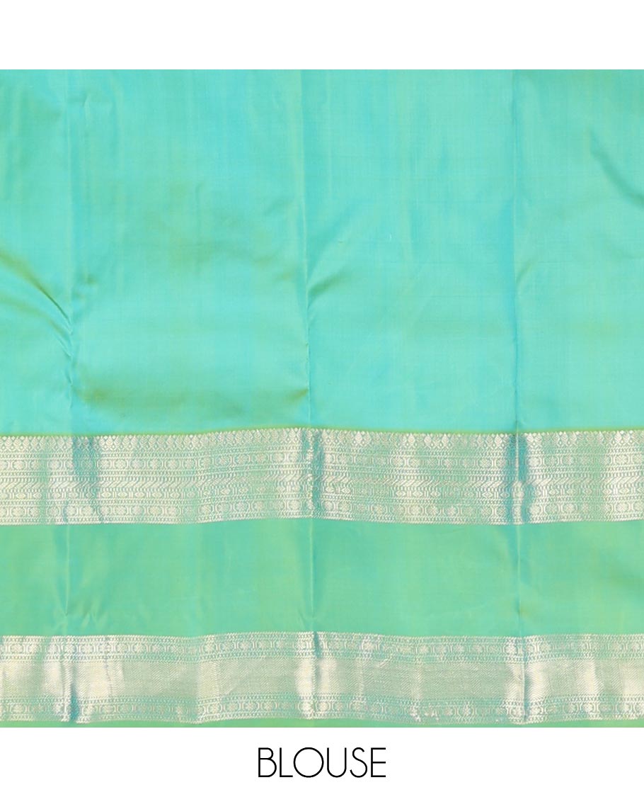 Purple meena buttas silksaree, contrast rettai pettu border of thilakam mokku,banaras,muthu & kodi visiry & zari-rich gleaming motifs pallu