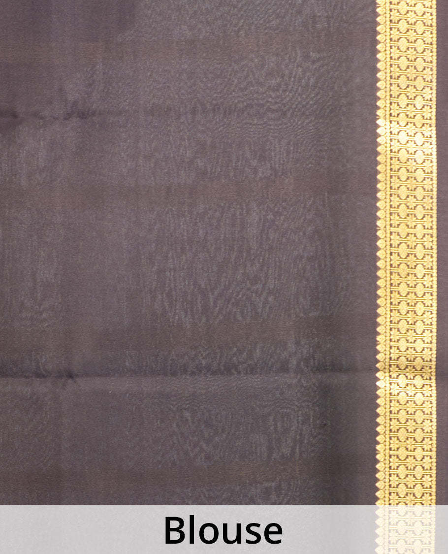 Light Pink Plain Mysore Silk Saree, Complemented by a Contrast Traditional Zari Design Border, Zari Striped Pallu, and Paired with a Contrast Blouse