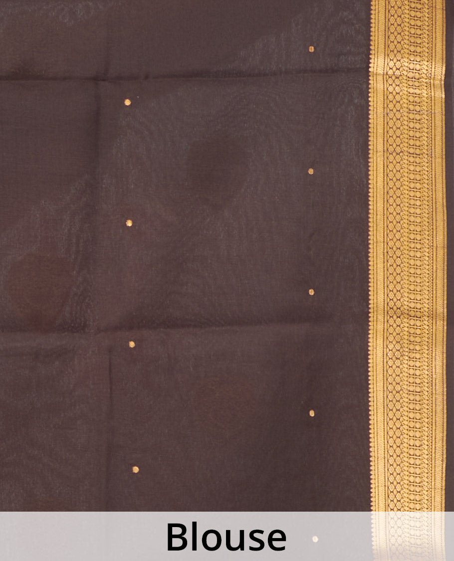 Red Mysore Silk Saree, Spotlighted with Zari Buttas All Over Its Body, Complemented by a Contrast Traditional Zari Design Border, Zari-Buttas Woven Pallu, and Paired with a Contrast Blouse